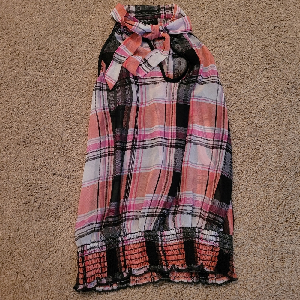 Plaid Sleeveless Dress with Bow
